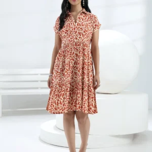 Rust Abstract Printed Rayon One-Piece Dress