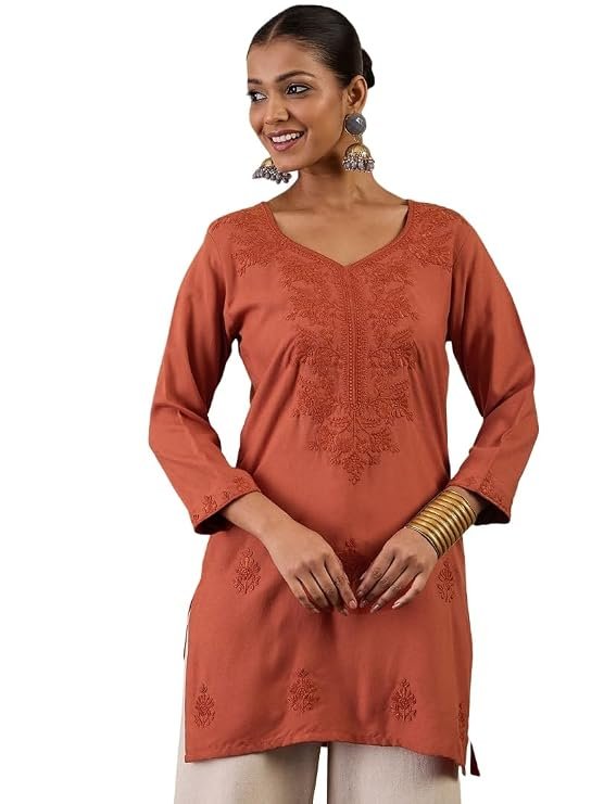 Women Embroidered Thread Work Shorts Kurti Top Tunic