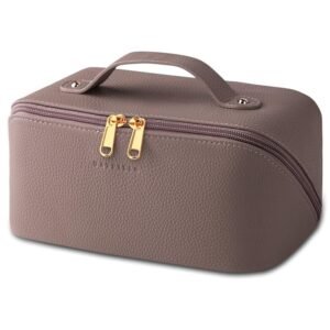 Batfield Cosmetic Bag For Women,Litchi Pu Leather Makeup Pouch For Women,Large Capacity Cosmetic Travel Bag,Portable Makeup Kit Storage Bag