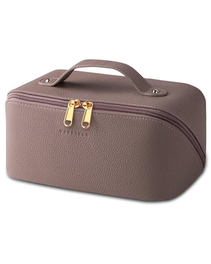 Batfield Cosmetic Bag For Women,Litchi Pu Leather Makeup Pouch For Women,Large Capacity Cosmetic Travel Bag,Portable Makeup Kit Storage Bag