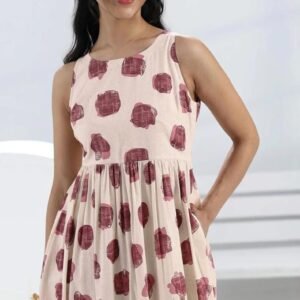 Off-White Abstract Printed Fit-And-Flare Cotton One-Piece Dress