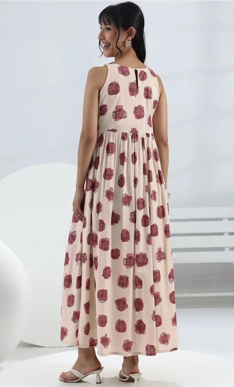 Off-White Abstract Printed Fit-And-Flare Cotton One-Piece Dress - Image 3
